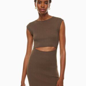 NWT SOLD OUT Aritzia Wilfred Cutout Knit Mini Dress - size S cocoa bean